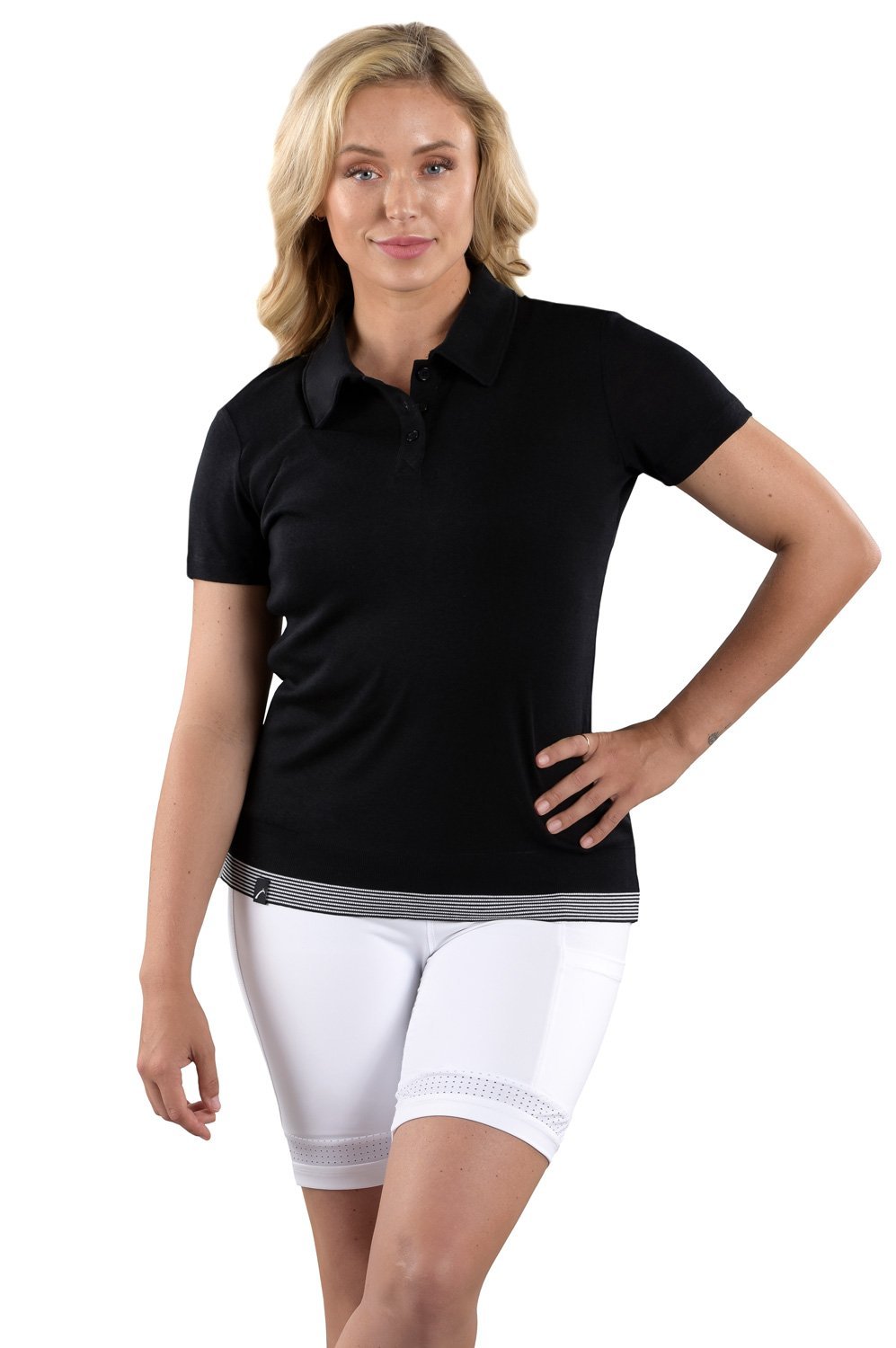 Woman Wearing SwingDish Autumn Black Top Product View 1