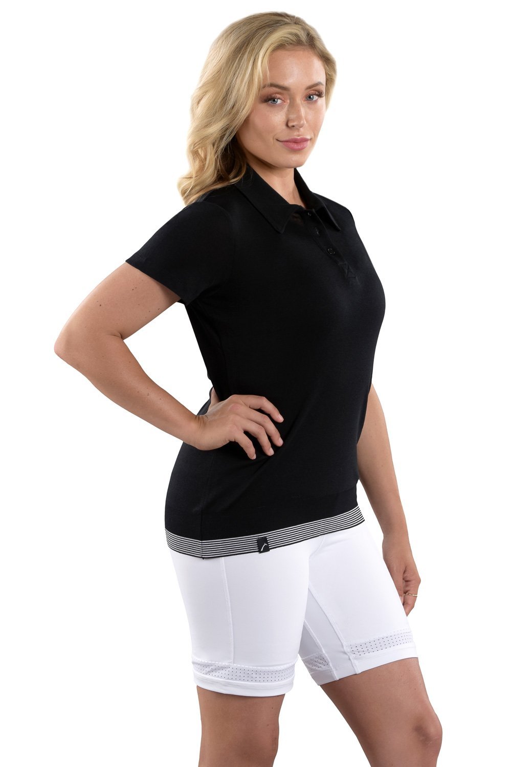 Woman Wearing SwingDish Autumn Black Top Product View 3