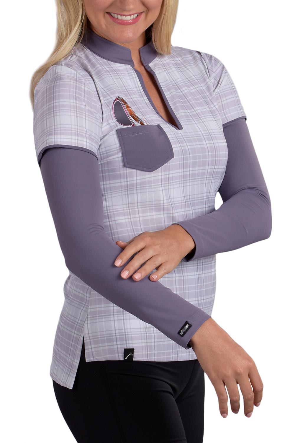 Woman Wearing SwingDish Sleeve It - SPF Arm Protection - Secret Product View 1